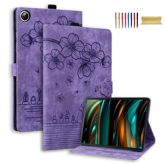 Allytech Galaxy Tab A9 Case 8.7" 2023 Released Model SM-X110 X115, PU Leather Flower Embossed Folio Flip Stand Shockproof Protective Slim Fit Shell Case for Samsung Galaxy Tab A9 - Purple