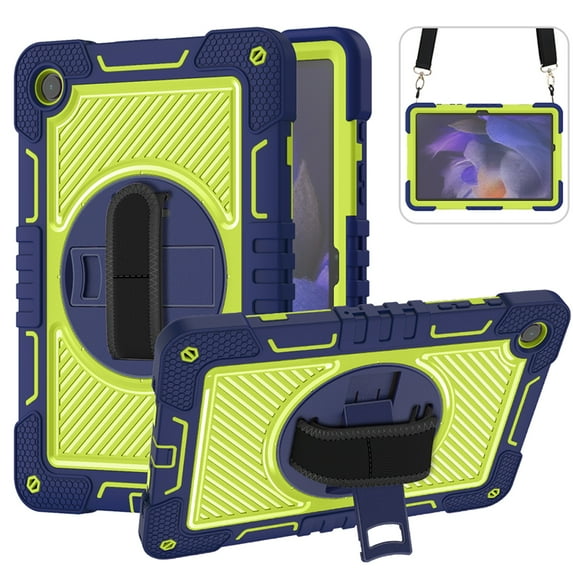 Allytech Galaxy Tab A9 Case 8.7" 2023 SM-X110 X115, Dual Layers Shockproof Hybrid TPU PC Rugged Detachable Shoulder Strap Kickstand Kids Friendly Case Cover for Samsung Galaxy Tab A9,Navy + Green
