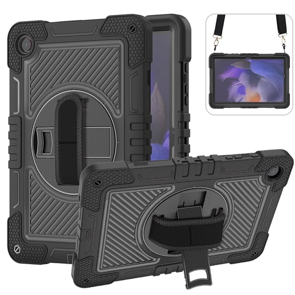 Allytech Galaxy Tab A9 Case 8.7" 2023 SM-X110 X115, Dual Layers Shockproof Hybrid TPU PC Rugged Detachable Shoulder Strap Kickstand Kids Friendly Case Cover for Samsung Galaxy Tab A9,Black