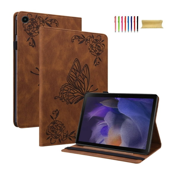 Allytech Galaxy Tab A9 Case, PU Leather Slim Fit Butterfly Shockproof Multi Angle Viewing Stand Protective Pen Holder Flip Cover Case for Samsung Galaxy Tab A9 8.7" SM-X110 X115 - Brown