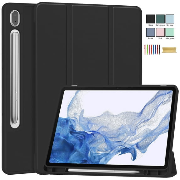 Allytech Galaxy Tab S10+ Case 12.4" SM-X820 X826B, Trifold Stand Smart Cover Auto Sleep Wake Protective Shockproof With Pencil Holder Slim Cover Case for Samsung Galaxy Tab S10+ Plus 2024 - Black