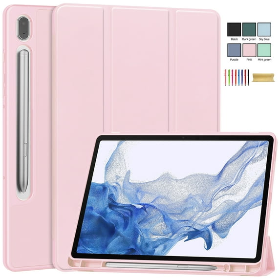 Allytech Galaxy Tab S10+ Case 12.4" SM-X820 X826B, Trifold Stand Smart Cover Auto Sleep Wake Protective Shockproof With Pencil Holder Slim Cover Case for Samsung Galaxy Tab S10+ Plus 2024 - Pink