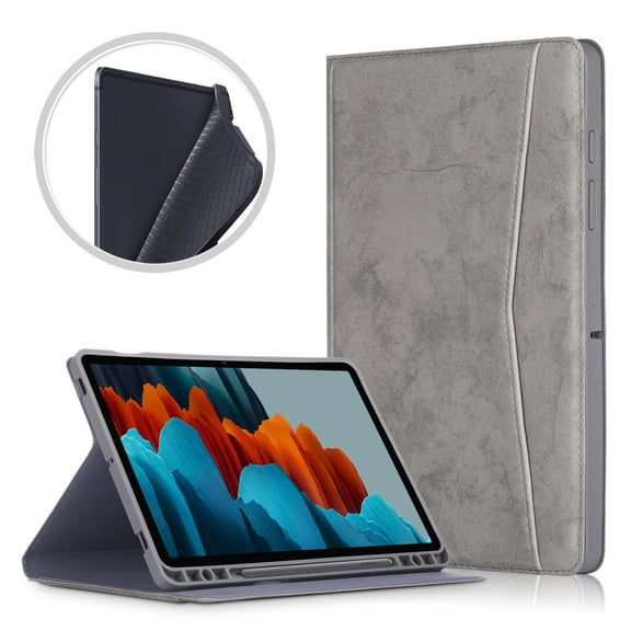 Allytech Galaxy Tab S7 Plus 12.4" 2020 Model SM-T970/T975/T976/T978 with S Pen Holder, Multi-Angle Viewing Stand Cover with Pocket Auto with Sleep Wake for Samsung Galaxy Tab S7 Plus 12.4", Gray