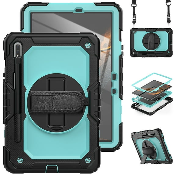 Allytech Galaxy Tab S8 2022 / Tab S7 2020 11 Inch Case (SM-X700/706/T870/T875) with Screen Protector, Rugged Shockproof Strap Rotating Kickstand Protective Cover for Samsung Galaxy Tab S8/ Tab S7