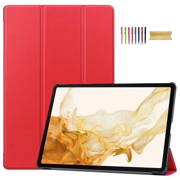 Allytech Galaxy Tab S9 Plus Case, Ultra Slim Fit Auto Sleep Wake Shockproof Multi Angle Kickstand Protection PU Leather Hard Back Cover Case for Samsung Galaxy Tab S9 Plus X810 12.4" - Red