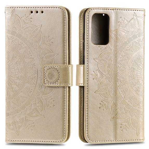 Allytech Galaxy Ultra Case 6.9-inch, PU Leather Sunflower Embossed Shockproof Stand Slim Fit Folio Flip Hand Wrist Strap Cards Slots Wallet Case Cover for Samsung Galaxy S20 Ultra 2020,Gold