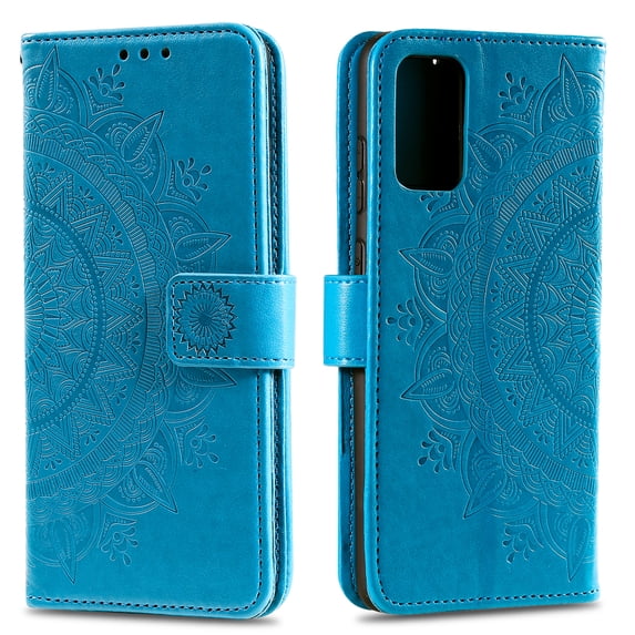 Allytech Galaxy Ultra Case 6.9-inch, PU Leather Sunflower Embossed Shockproof Stand Slim Fit Folio Flip Hand Wrist Strap Cards Slots Wallet Case Cover for Samsung Galaxy S20 Ultra 2020,Blue