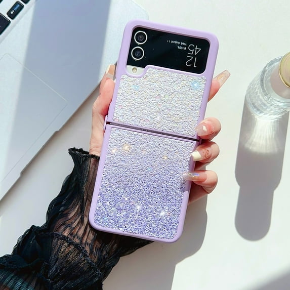 Allytech Galaxy Z Flip 3 Case Glitter Bling, Gradient Luxury Back Cover Case for Girls Women Shockproof Anti-Scratch Bumper Phone Case for Samsung Galaxy Z Flip 3 5G - Purple