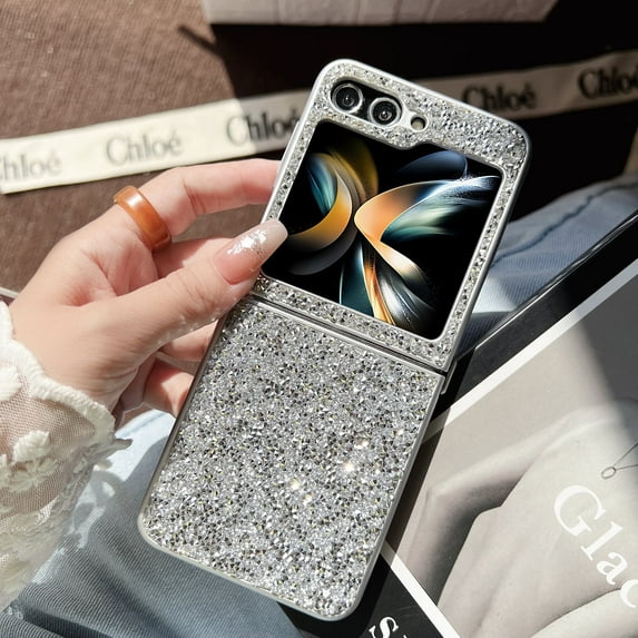Allytech for Galaxy Z Flip 3 Case Glitter, Bling Rhinestone Slim Fit Shell Shockproof Bumper Anti-Scratch TPU Rugged Phone Case Cover for Samsung Galaxy Z Flip 3 - Silver