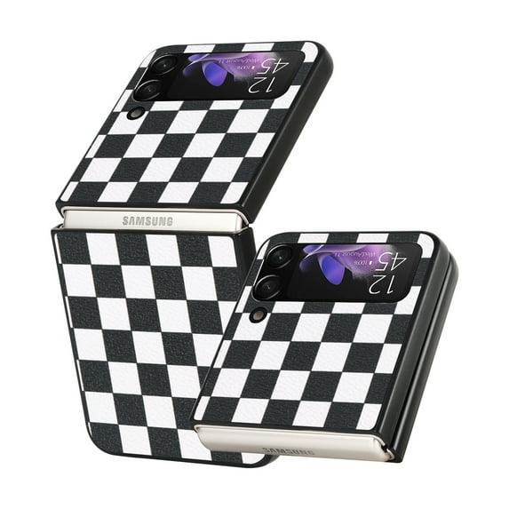 Allytech Galaxy Z Flip 3 Cover, Flip 3 Case, Drop Protection Scratch Resistant Women Men Girls Plastic Protective Phone Cases Cover for Samsung Galaxy Z Flip 3 5G 2021, Plaid Pattern Black