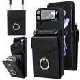 thumbnail image 1 of Allytech Galaxy Z Flip 3 Wallet Case With 1 Pcs Camera Screen Protector - Multiple Cards Slots Shoulder Strap Ring Holder Stand Protective Wallet Case for Samsung Galaxy Z Flip 3 - Black, 1 of 9