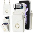 thumbnail image 1 of Allytech Galaxy Z Flip 3 Wallet Case + 1Pcs Camera Lens Protector, PU Leather Cards Holders Ring Stand Shoulder Strap Shockproof Mangetic Closure Wallet Case Cover for Samsung Galaxy Z Flip 3 - White, 1 of 9