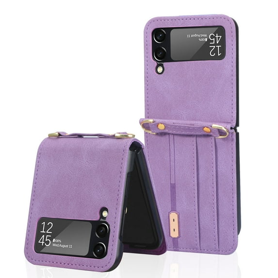 Allytech Galaxy Z Flip 3 Wallet Case, Z Flip 3 5G Case, Premium PU Leather Cards Holder Crossbody Shoulder Strap Anti-scratch Shockproof Drop Protection Case Cover for Samsung Galaxy Z Flip 3 - Purple