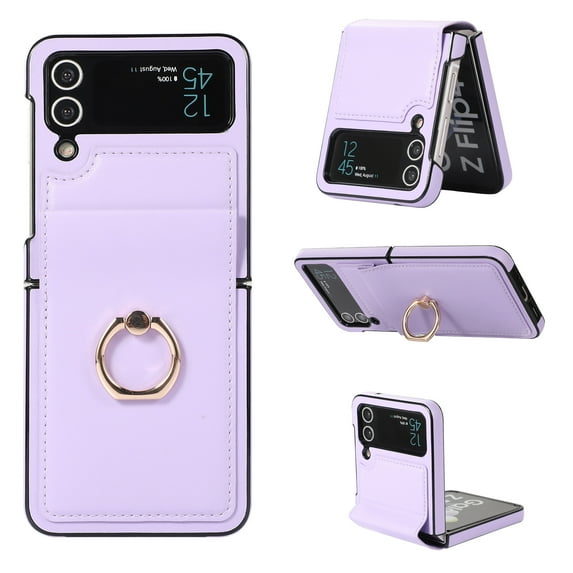 Allytech for Galaxy Z Flip 4 5G Case 2022 (6.7 inch), Anti-Scratch Slim Thin PU Leather Shockproof Case with Ring Holder for Samsung Galaxy Z Flip4 2022, Violet