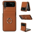 thumbnail image 1 of Allytech for Galaxy Z Flip 4 5G Case 2022 (6.7 inch), Anti-Scratch Slim Thin PU Leather Shockproof Case with Ring Holder for Samsung Galaxy Z Flip4 2022, Brown, 1 of 11