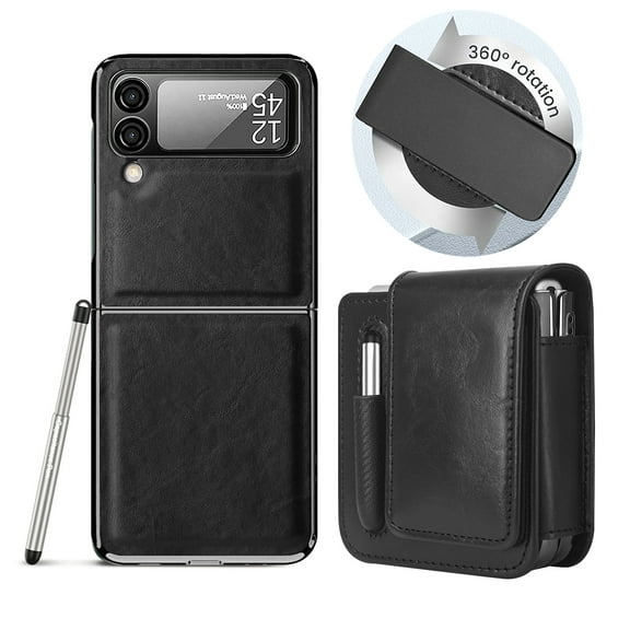 Allytech Galaxy Z Flip 4 Case 6.7" - With Belt Clip Holster Camera Lens Cover Protector Shockproof Pen Holder Anti-Scratch Case Cover for Samsung Galaxy Z Flip 4 for Sports Running Hiking - Black
