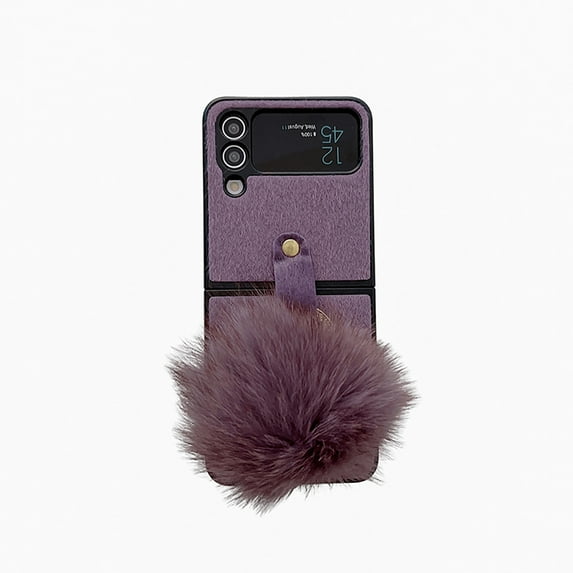 Allytech Galaxy Z Flip 4 Case, With Cute Girly Soft Warm Faux Fur Ball Protective Shockproof Case for Girls Women Cover for Samsung Galaxy Z Flip 4 5G Phone - Purple