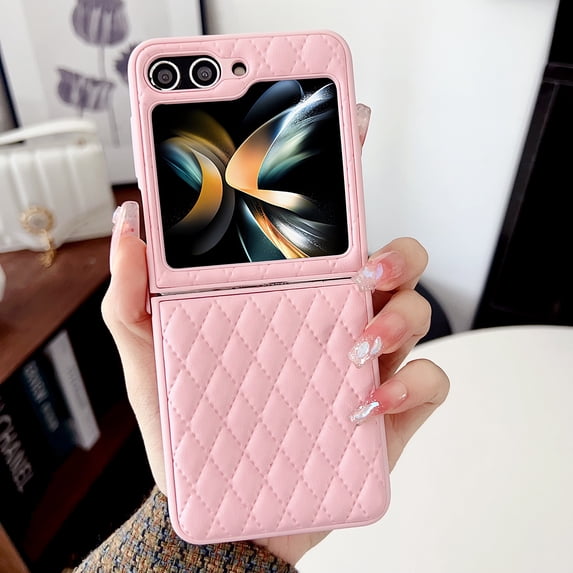 Allytech for Galaxy Z Flip 4, Luxury PU Leather Slim Back Cover Shell Shockproof Bumper Anti-Scratch Phone Case Cover for Samsung Galaxy Z Flip 4, Pink