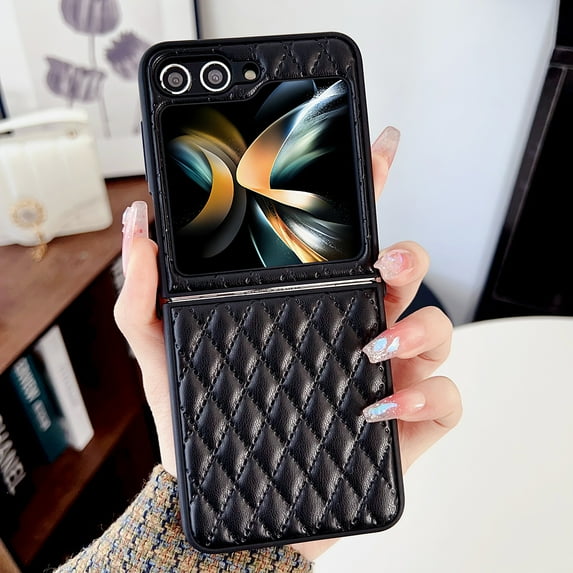 Allytech for Galaxy Z Flip 4, Luxury PU Leather Slim Back Cover Shell Shockproof Bumper Anti-Scratch Phone Case Cover for Samsung Galaxy Z Flip 4, Black