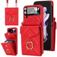 thumbnail image 1 of Allytech Galaxy Z Flip 4 Wallet Case + 1Pcs Camera Lens Protector, PU Leather Cards Holders Ring Stand Shoulder Strap Shockproof Mangetic Closure Wallet Case Cover for Samsung Galaxy Z Flip 4 - Red, 1 of 9