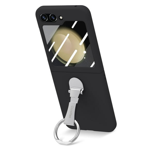 Allytech Galaxy Z Flip 5 Case with Ring Holder Stand & Screen Protector, Morandi Colored Case Shockproof Bumper Slim Cover for Samsung Galaxy Z Flip 5 - Black