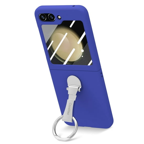 Allytech Galaxy Z Flip 5 Case with Ring Holder Stand & Screen Protector, Morandi Colored Case Shockproof Bumper Slim Cover for Samsung Galaxy Z Flip 5 - Blue
