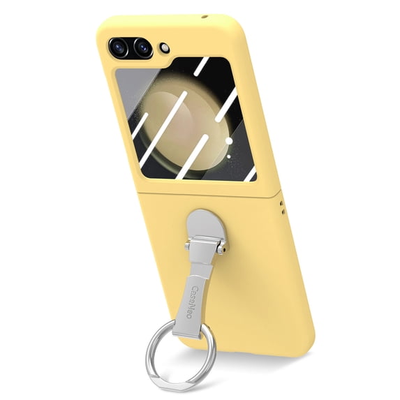 Allytech Galaxy Z Flip 5 Case with Ring Holder Stand & Screen Protector, Morandi Colored Case Shockproof Bumper Slim Cover for Samsung Galaxy Z Flip 5 - Yellow