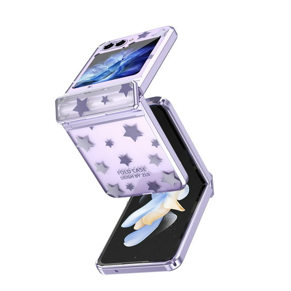 Allytech Galaxy Z Flip 5 Case, Stars Design Hinge Protection Shockproof Slim Fit Shell Cover Anti-Scratch Transparent Clear Back Cover Phone Case for Samsung Galaxy Z Flip5 - Purple
