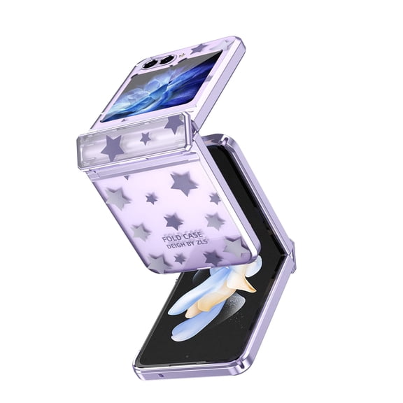 Allytech Galaxy Z Flip 6 Case, Stars Design Hinge Protection Shockproof Slim Fit Shell Cover Anti-Scratch Transparent Clear Back Cover Phone Case for Samsung Galaxy Z Flip6 - Purple