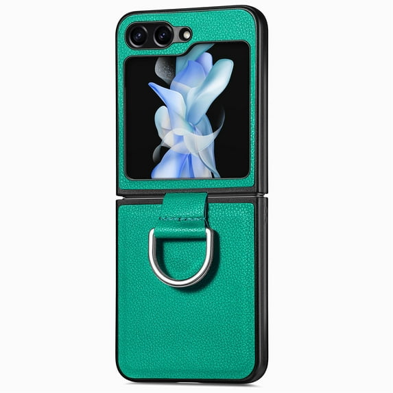 Allytech Galaxy Z Flip 7 Case, Samsung Z Flip 7 Case, PU Leather Slim Lightweight Back Cover with Ring Holder Shockproof Anti-Scratch Case for Samsung Galaxy Z Flip 7 5G - Green