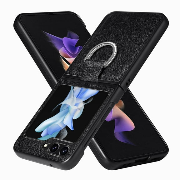 Allytech Galaxy Z Flip 7 Case, Samsung Z Flip 7 Case, PU Leather Slim Lightweight Back Cover with Ring Holder Shockproof Anti-Scratch Case for Samsung Galaxy Z Flip 7 5G - Black