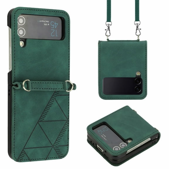 Allytech for Galaxy Z Flip4 5G 2022 Case with Business Style, Detachable & Adjustable Shoulder Strap Vegan PU Leather Anti-DropCase for Samsung Z Flip 4 (6.7 inch), Darkgreen