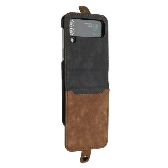 Allytech Galaxy Z Flip4 5G Phone Cases, Premium PU Leather Drop Proof Hinge Protection Anti-Scratch Kickstand Wrist Strap Hard PC Back Folio Flip Case Cover for Samsung Galaxy Z Flip 4 5G, Brown
