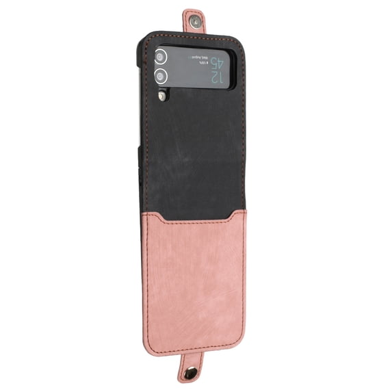 Allytech Galaxy Z Flip4 5G Phone Cases, Premium PU Leather Drop Proof Hinge Protection Anti-Scratch Kickstand Wrist Strap Hard PC Back Folio Flip Case Cover for Samsung Galaxy Z Flip 4 5G, Pink