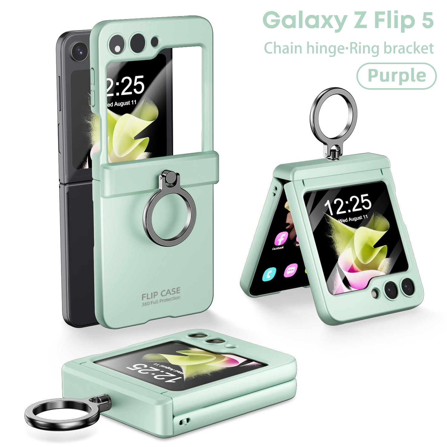 Allytech Galaxy Z Flip5 Case with Screen Protector, Z Flip5 Cover with Ring Holder Stand, Hybrid Military Grade Protection Shockproof Phone Case for Samsung Galaxy Z Flip 5 5G - Green