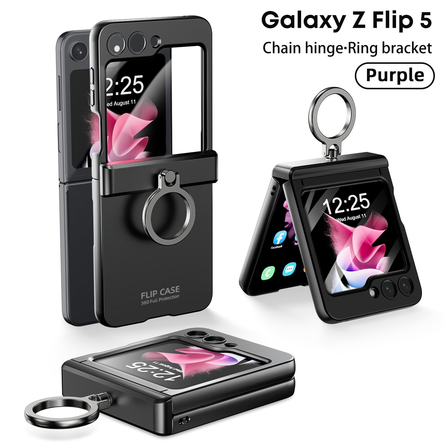Allytech Galaxy Z Flip5 Case with Screen Protector, Z Flip5 Cover with Ring Holder Stand, Hybrid Military Grade Protection Shockproof Phone Case for Samsung Galaxy Z Flip 5 5G - Black