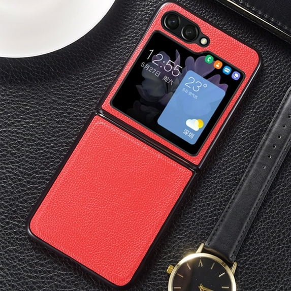 Allytech Galaxy Z Flip5 Cover, Z Flip 5 Case, Slim Fit Leather Shell Cover Bumper Anti-Scratch Protective Phone Case for Samsung Galaxy Z Flip 5 - Red