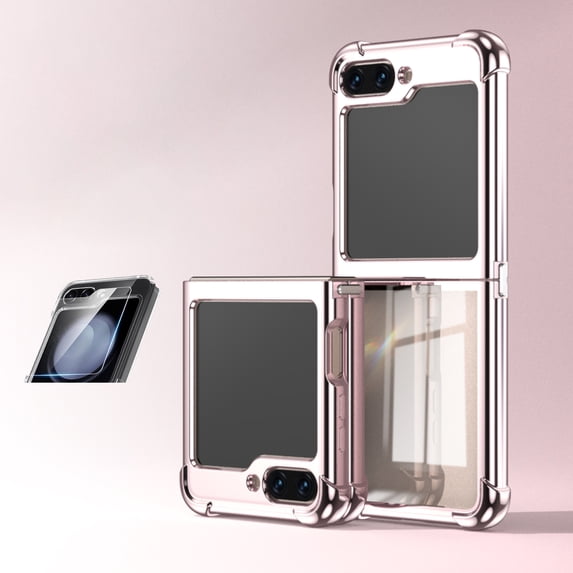 Allytech Galaxy Z Flip6 Case Clear, With 1 Pcs Outer Screen Protector Shockproof Anti-Yellow Protective Back Cover Phone Case for Samsung Galaxy Z Flip6 6G - Rosegold