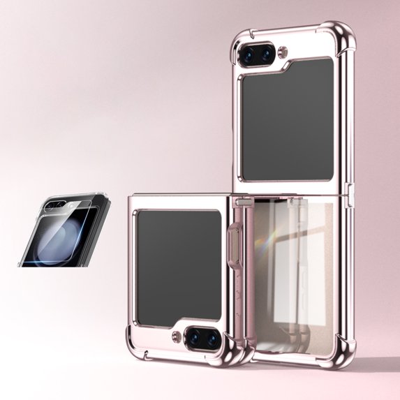 Allytech Galaxy Z Flip6 Case Clear, With 1 Pcs Outer Screen Protector Shockproof Anti-Yellow Protective Back Cover Phone Case for Samsung Galaxy Z Flip6 6G - Rosegold