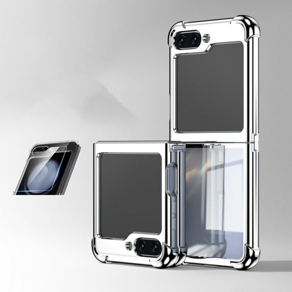 Allytech Galaxy Z Flip6 Case Clear, With 1 Pcs Outer Screen Protector Shockproof Anti-Yellow Protective Back Cover Phone Case for Samsung Galaxy Z Flip6 6G - Silver