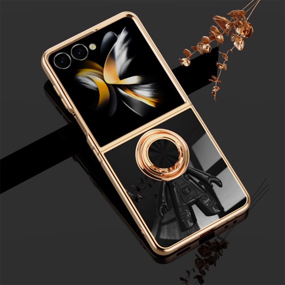 Allytech Galaxy Z Flip6 /Flip 7 FE Case with Ring Holder Stand, Spaceman Fashion Design Shockproof Anti-Scratch Phone Case Cover for Samsung Galaxy Z Flip6 5G / Galaxy Z Flip 7 FE - Black