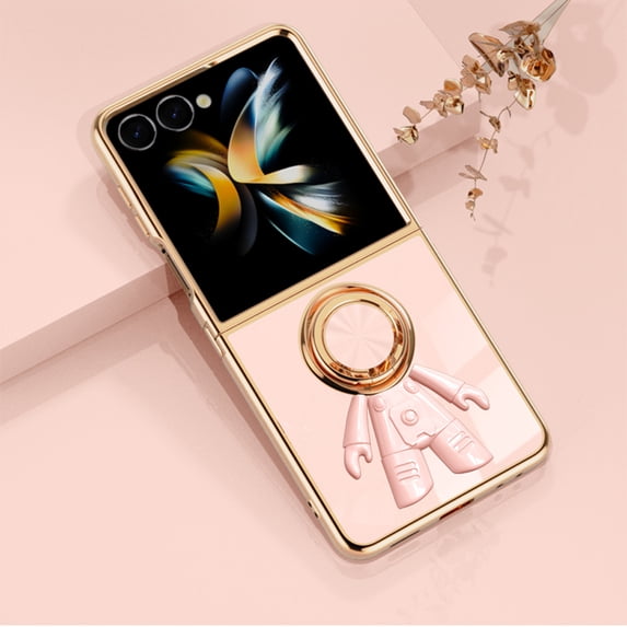Allytech Galaxy Z Flip6 /Flip 7 FE Case with Ring Holder Stand, Spaceman Fashion Design Shockproof Anti-Scratch Phone Case Cover for Samsung Galaxy Z Flip6 5G / Galaxy Z Flip 7 FE - Lightpink
