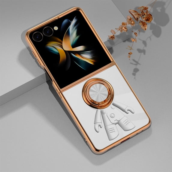 Allytech Galaxy Z Flip6 /Flip 7 FE Case with Ring Holder Stand, Spaceman Fashion Design Shockproof Anti-Scratch Phone Case Cover for Samsung Galaxy Z Flip6 5G / Galaxy Z Flip 7 FE - White