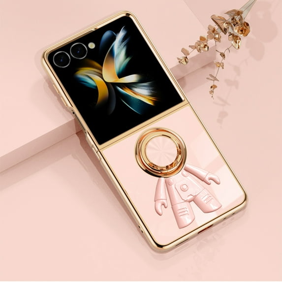 Allytech Galaxy Z Flip7 Case with Ring Holder Stand, Spaceman Fashion Design Shockproof Anti-Scratch Phone Case Cover for Samsung Galaxy Z Flip7 5G - Lightpink