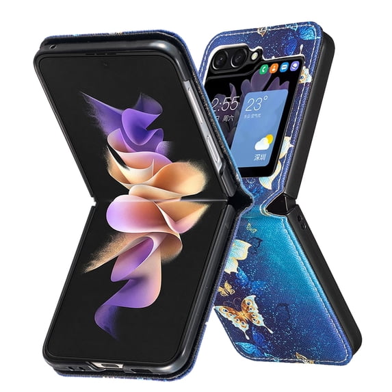 Allytech Galaxy Z Flip7 Case, Z Flip7 Cover, PU Leather Fashion Pattern Slim Fit Shockproof Anti-Scratch Lightweight Phone Case for Samsung Galaxy Z Flip 7 - Blue Butterfly