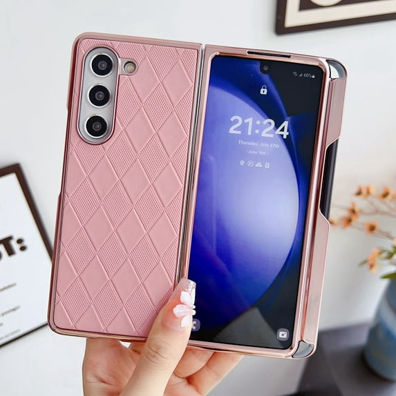 Allytech Galaxy Z Fold 3 Case Cover with S Pen Holder, Vintage PU Leather Slim Fit Back Cover Shockproof Bumper Luxury Phone Case for Samsung Galaxy Z Fold 3 - Pink