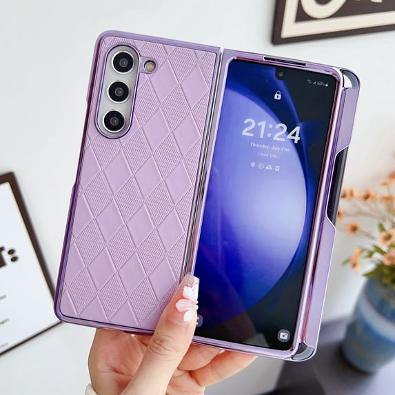 Allytech Galaxy Z Fold 3 Case Cover with S Pen Holder, Vintage PU Leather Slim Fit Back Cover Shockproof Bumper Luxury Phone Case for Samsung Galaxy Z Fold 3 - Purple