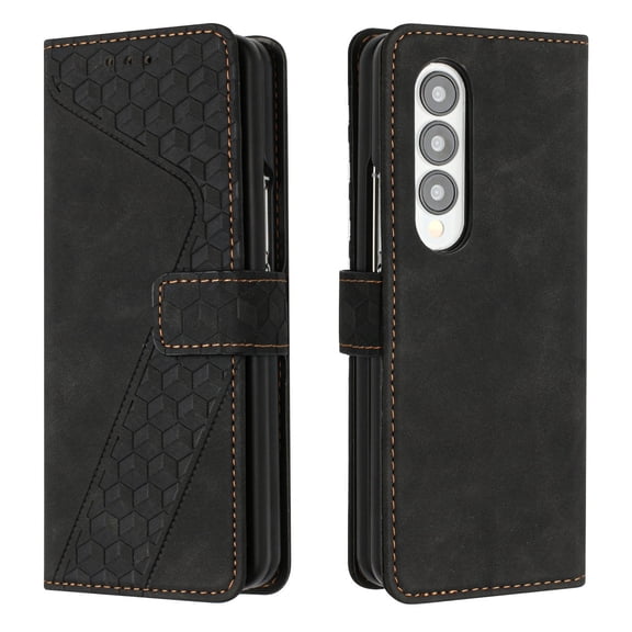 Allytech Galaxy Z Fold 3 Case with Credit Card Slots, Anti-Scratch PU Leather & PC Frame Shockproof Folio Magnetic Closure Case for Samsung Galaxy Z Fold 3 2021, Black