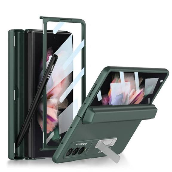 Allytech Galaxy Z Fold 3 Case with Screen Protector, Rugged Full Body Protective Hinge Cover with Pencil Holder Shockproof Anti-scratch Armor Bumper Cover Case for Samsung Galaxy Z Fold 3 5G-Darkgreen