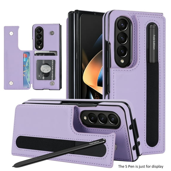 Allytech Galaxy Z Fold 3 Case Wallet, Premium PU Leather Business Type S Pen Holder Cards Holder Shockproof Stand Feature Cards Pocket Wallet Case Cover for Samsung Galaxy Z Fold 3 -Purple